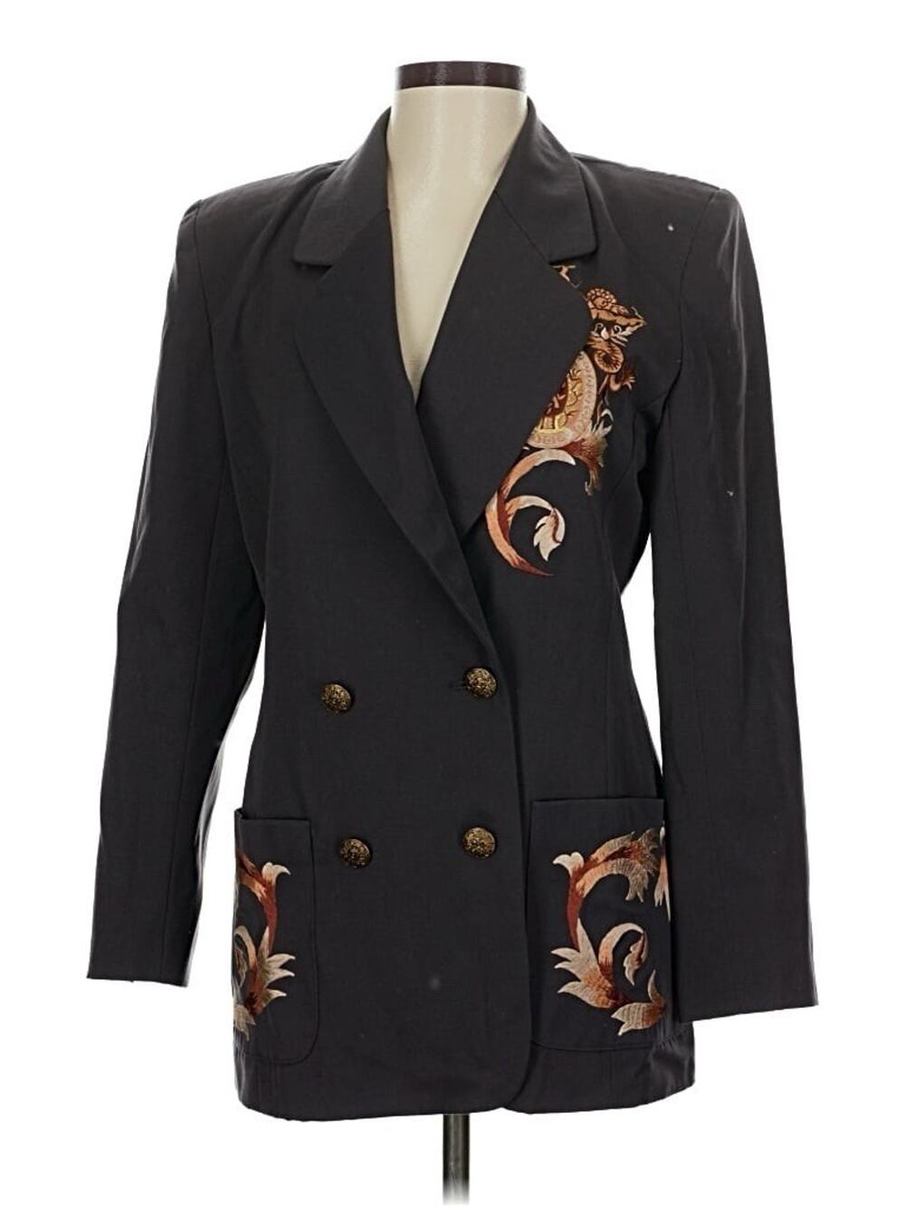 VTG ADAM DOUGLASS Adrianna Papell Embroidered Gold Double Breasted Blazer 8